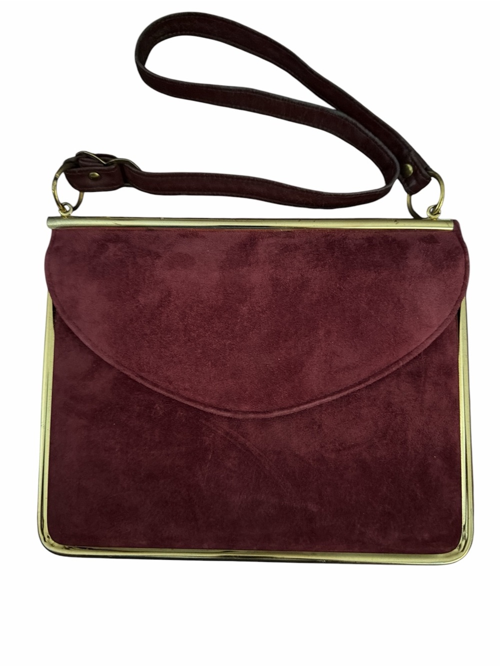 Vintage Classic Suede Shoulder Bag in Burgundy